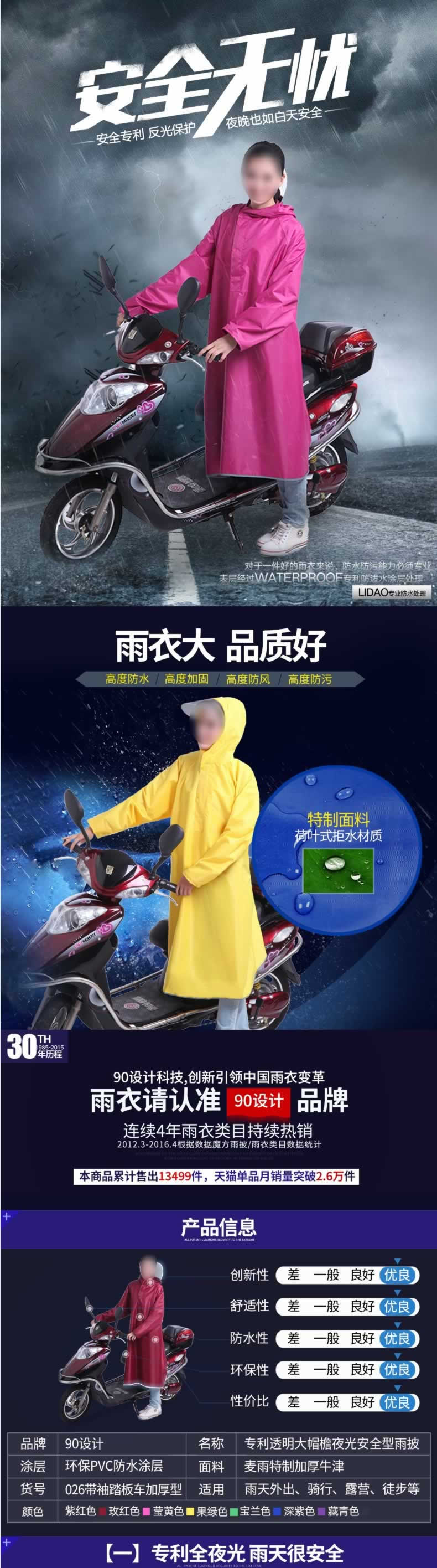 大帽檐夜光安全型雨披反光雨衣描述